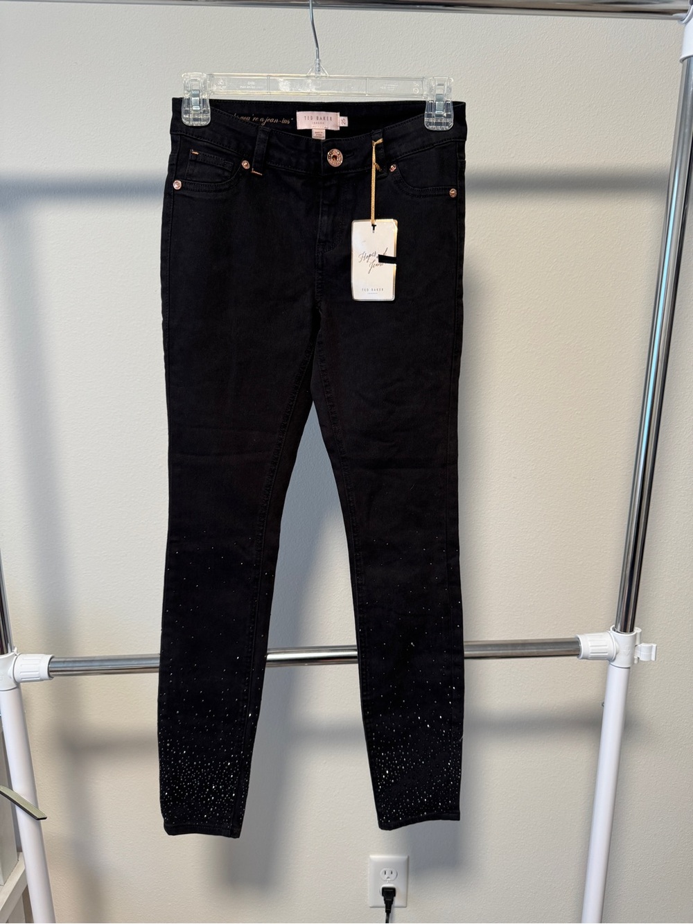 Ted Baker London Black Skinny Jeans with Rhinestone Embellishments Size 25 NWT